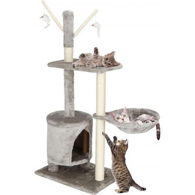Springos Игрален комплект за котки, с място за чесане, криене, спане, мишки, 108см, сив (pa1037)