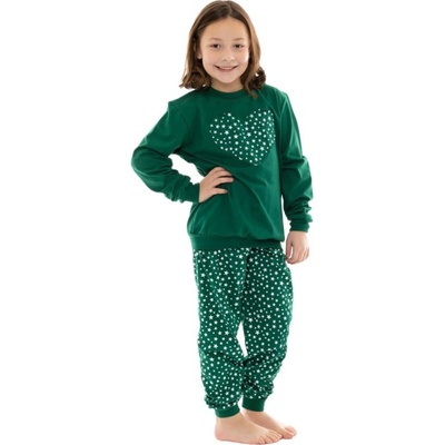 JAKS Detské pyžamo s hviezdami a srdiečkom zeleno červená