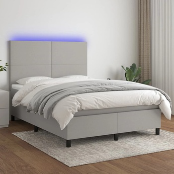 vidaXL Боксспринг легло с матрак и LED, светлосиво, 140x190 см, плат (3134709)