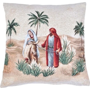 Evenit Gobelínová vianočná 446V Mária. Jozef a Ježiško so zlatým leskom natura Bavlna/PES 45 x 45 cm