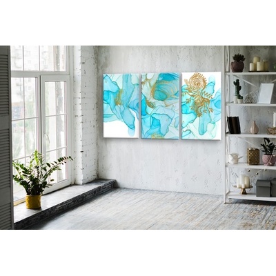 Divio Třídílný obraz na plátně tyrkysový, vzor 41265 Velikost: 90x180 cm