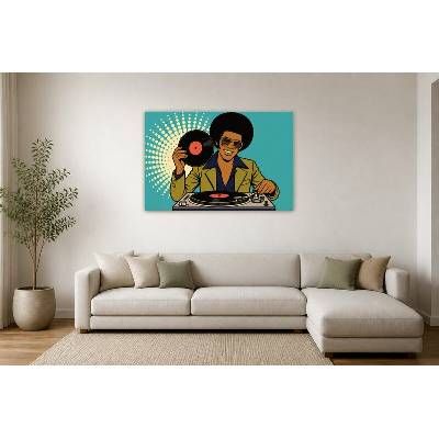 Obraz na plátně – Muž s gramofonovou deskou u gramofonu 135 × 90 cm