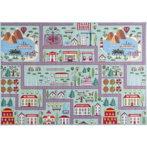 Multidecor Детски килим STELLA STREETS 80x100 см тюркоаз/град (MU0260)