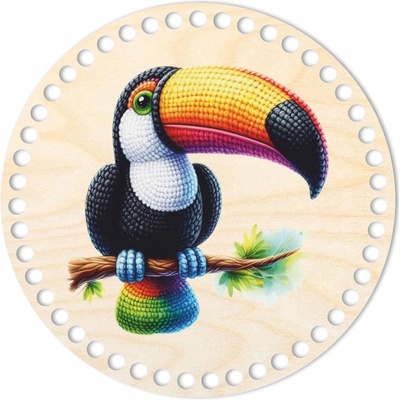 Woody Crafts Dno, víko, kruh 20 cm, Háčkovaný tukan