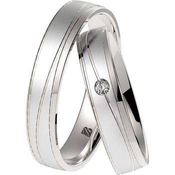 Blink Blink a matné obrúčky z bieleho zlata so vzorom a kameňom 8183 BL