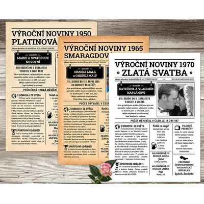 Noviny k výročí svatby - jednostranné - ročník na přání