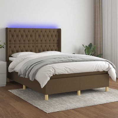 vidaXL 11461.3139112 Boxspring postel s matrací a LED tmavě hnědá textil