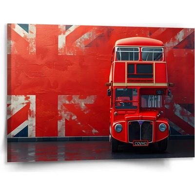 Sablio Obraz Červený poschodový autobus Vlajka - 150x110 cm