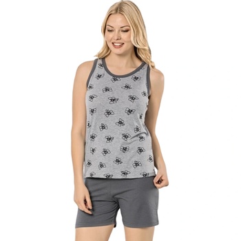 Лятна памучна пижама в светло и тъмносиво с панделки