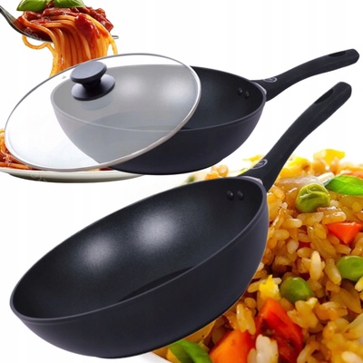 MG Home Panvica wok 28 cm čierna s pokrievkou a nepriľnavou indukciou