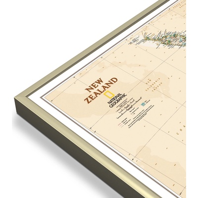 National Geographic Nový Zéland - nástěnná mapa Executive 60 x 77 cm Varianta: mapa v hliníkovém rámu, Provedení: zlatý matný rám