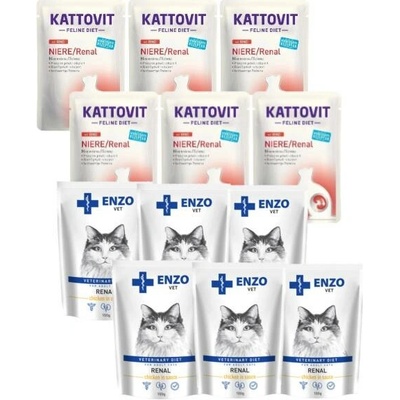 Kattovit Niere/Renal hovězí 6x85 g sáček + ENZO VET Renal 6x100 g kuřecí maso