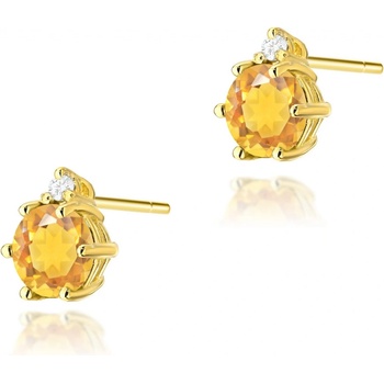 Blink-Blink zlaté napichovacie náušnice s diamantami a Citrínom 3181ZDCiB