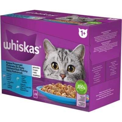 Whiskas Rybí pochoutky bílá ryba treska losos tuňák v želé 12 x 85 g