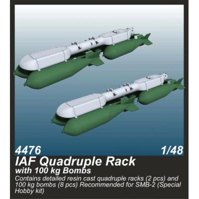 CMK Mirage IAF Quadruple Rack with 100 kg Bombs 2 pcs. / for SMB-2 Sa´ar and III kits 1:48