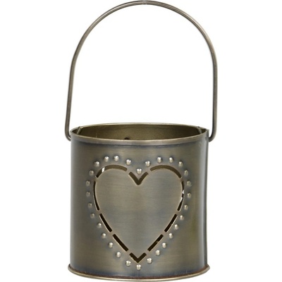 Mosazný antik kovový svícen se srdíčkem a držadlem Heart - 8*8 cm