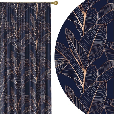 Soovi Home Zatemňovací záves Jungle Navy – tmavomodré pozadie, bronzové tropické listy Veľkosť: 140x270 na riasiaci pás