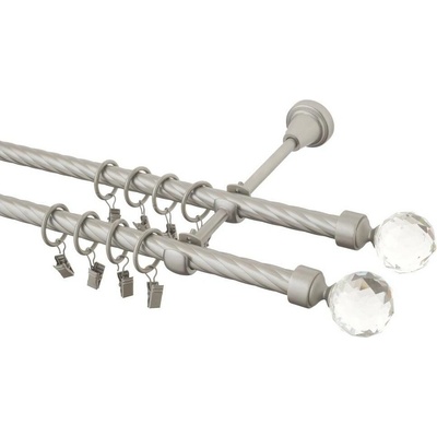GARNÝŽE-HEBR Garnýž kroucená Koule crystal double chrom mat dvojitá 180 cm
