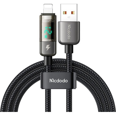 Mcdodo CA-3620 USB-A na Lightning 3A digitální displej automatické vypnutí průhledný design 1,2m černý