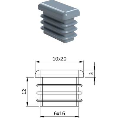 Krytka plastová 10 x 20 mm, šedá
