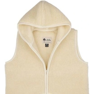 Vlnka vesta z ovčí vlny s kapucí přírodní – Zboží Dáma