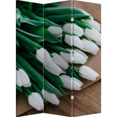 Paraván - Kytica bielych tulipánov, trojdielny, 126x170 cm