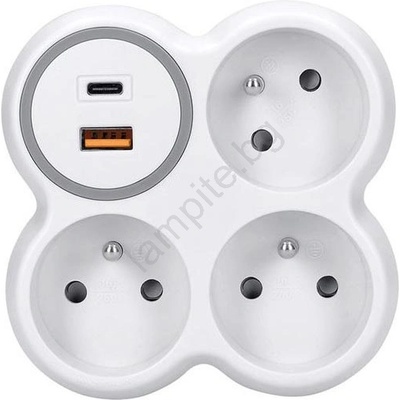 Solight P106C-PD20 - Разклонител 3x 16A + бързо USB зарядно A+C 20W (SL1744)