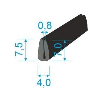 05381008 Pryžový profil tvaru "U", 7,5x4/0,8mm, 60°Sh, NBR, -40°C/+70°C, černý