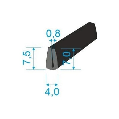 05381008 Pryžový profil tvaru "U", 7,5x4/0,8mm, 60°Sh, NBR, -40°C/+70°C, černý – Zbozi.Blesk.cz