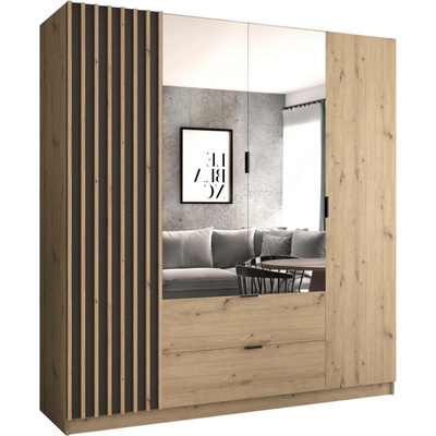 EMS Гардероб с огледало VISTA 200x215 см дъб artisan/графит (MT0120)