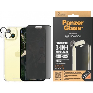 Panzer Стъклен протектор PanzerGlass за Apple iPhone 15 Plus UWF Privacy Bundle (UWF Privacy screen protector, HardCase, протектор за камера)