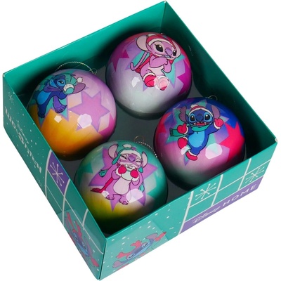 Disney Ozdoba na vianočný stromček Stich& Angel Bauble pr. 7,5 cm, 4 ks