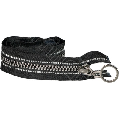 Zip kostěný dělitelný černý stříbrný 60 cm