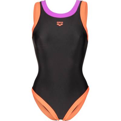 arena Дамски бански костюм Arena Women's Bold Lines Swimsuit - Black / Calypso Coral / Violet - размер 42 (EU) (150-6701-0216)