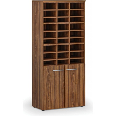 PRIMO Třídící regál s dveřmi WOOD, 800 x 420 x 1781 mm, 27 přihrádek, ořech