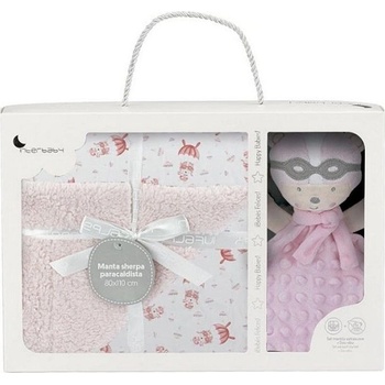 Interbaby Двулицево бебешко одеяло Interbaby - С играчка за гушкане, 80 х 110 cm, розово (PD007-02)