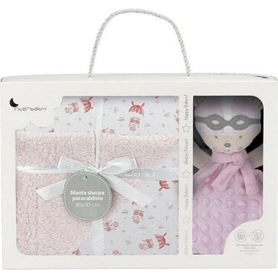 Interbaby Двулицево бебешко одеяло Interbaby - С играчка за гушкане, 80 х 110 cm, розово (PD007-02)