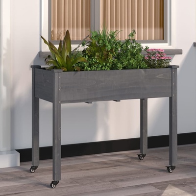 vidaXL Truhlík na kolečkách s vložkou šedý 118x59x80 cm masivní jedle