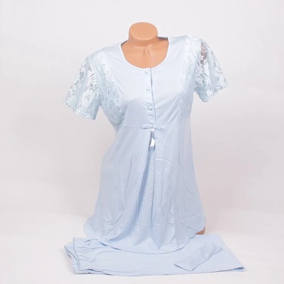 Пижама за бременни в син цвят с дантела