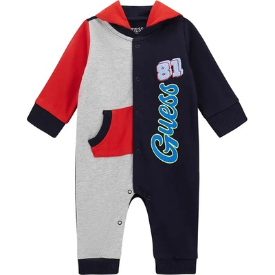 Guess Трицветен връхен ромпър за момче с качулка и тик-так копчета Guess
