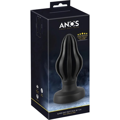 Anos - оребрен мек анален плъг - 7см (черен)