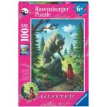 Ravensburger Пъзел с брокат Ravensburger от 100 XXL части - Червената шапчица и вълкът (12988) - ozone