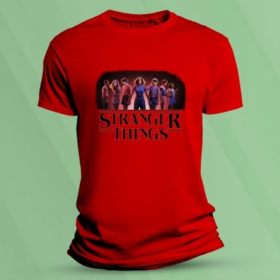 Sandratex Dětské tričko s potiskem Stranger Things Parta z Hawkins Červená