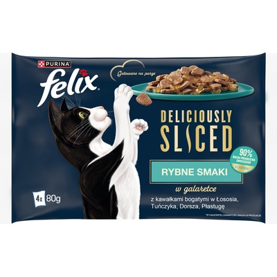 FELIX Вкусни нарязани рибни аромати Мокра котешка храна 4x80g
