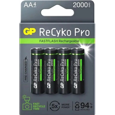 GP Batteries Акумулаторна Батерия GP R6 AA 2100mAh RECYKO + PRO Fast Flash GP-BR-210AAHCF-APCEB4 NiMH /до 500 цикъла/ 4 бр. в опаковка GP (4891199187032)