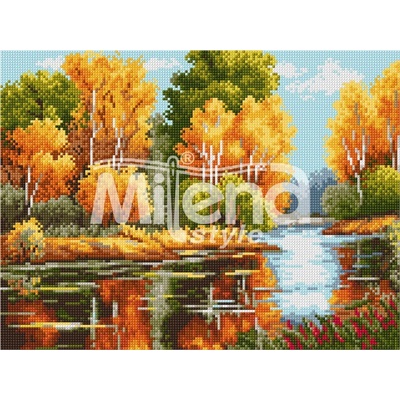 Milena Style Есенна река - Печатана Aida 14 ct с конци Ariadna