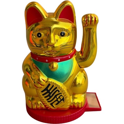 Kočka štěstí Maneki Neko mávající 14 cm solární zlatá – Zboží Dáma