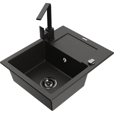 Mexen Enzo гранитна мивка с 1 камера с отцедник и кухненски смесител Рита, (6506-75-670300-70-B)