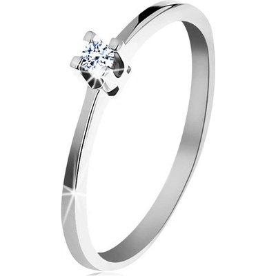 Šperky Eshop prsten z bílého zlata tenká lesklá ramena blýskavý čirý diamant BT501.94