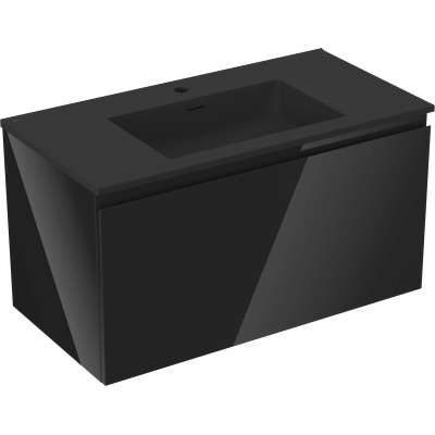 Orio шкаф за баня 90 см с мивка Otis, 1 чекмедже, черна гланц/черна мат (91A10-09047-1-BF70-W18M71)